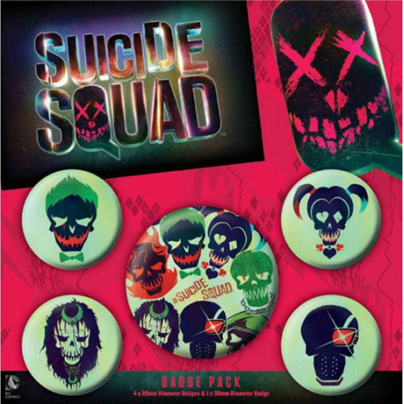 SUICIDE SQUAD - Official SKULLS Set of 5 / Button Badge